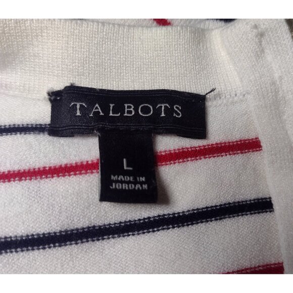 Talbots Striped Sweater Top Size L Thin Knit Coastal Stretch Patriotic Preppy - Picture 7 of 7